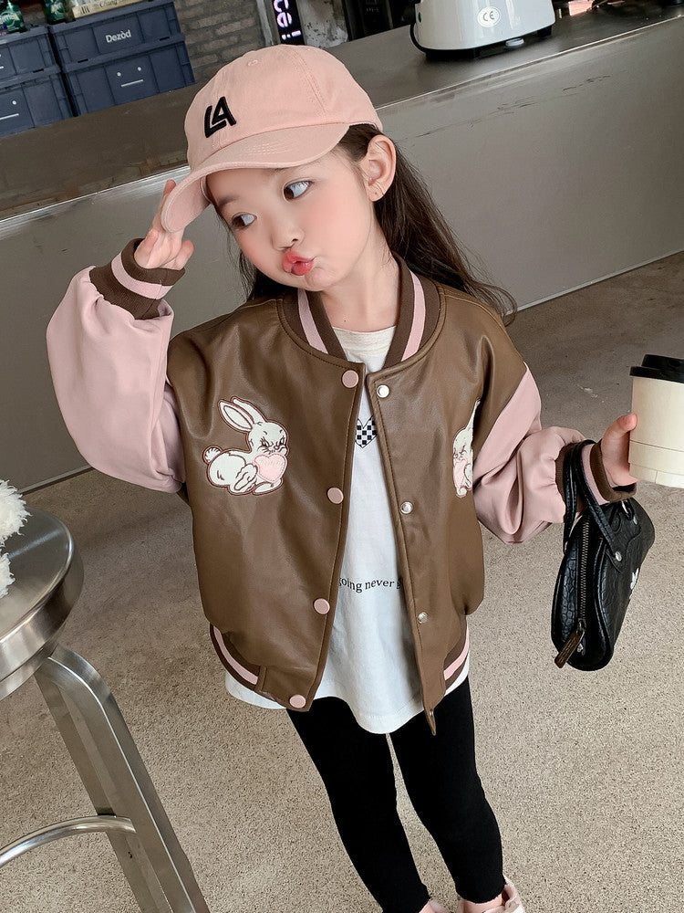 Girls&#39; PU Leather Coat Spring And Autumn Leisure Coat