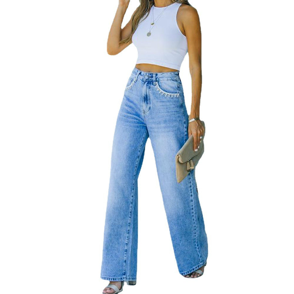 Women&#39;s Casual WISH Loose Washed Denim Trousers