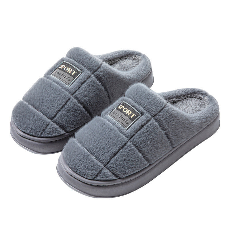 Men&#39;s Plaid Cotton Slippers Winter Warm House Shoes Indoor Thick-soled Non-slip Bedroom Floor Slipper Couple