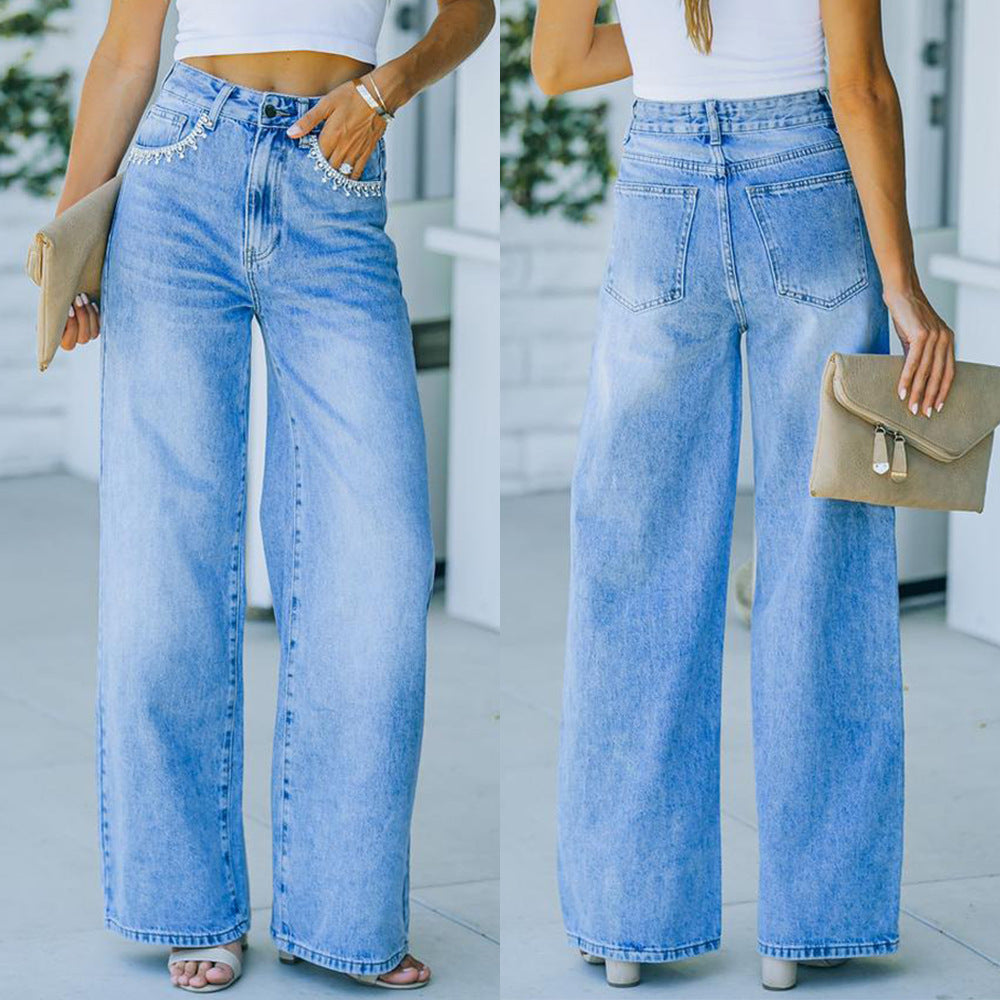 Women&#39;s Casual WISH Loose Washed Denim Trousers