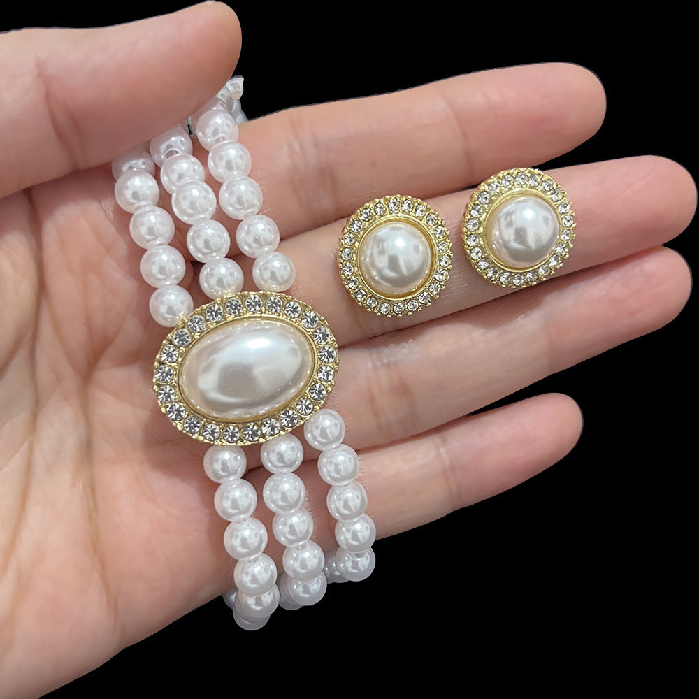 Simple Retro Oval Pearl Wedding Dress Performance Chain Earrings