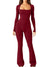 Women's Long Sleeve Belly And Waist Shaping Square Collar High Elastic Jumpsuit