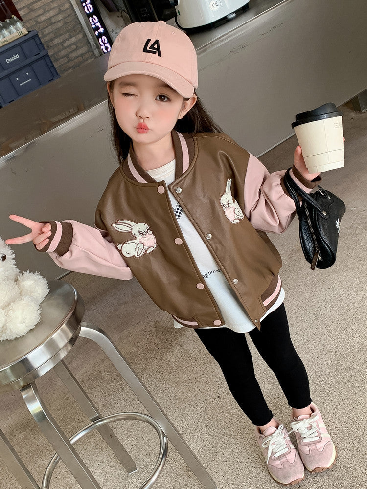 Girls&#39; PU Leather Coat Spring And Autumn Leisure Coat