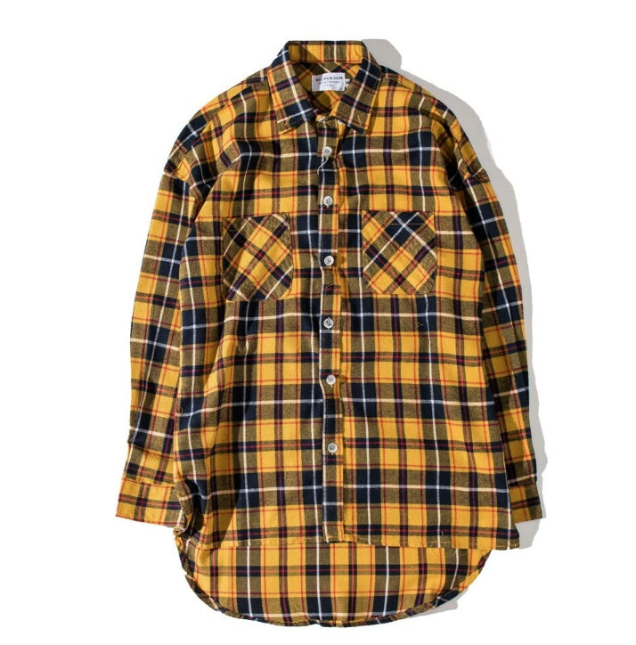 Men T-shirt  grid yellow black men coat