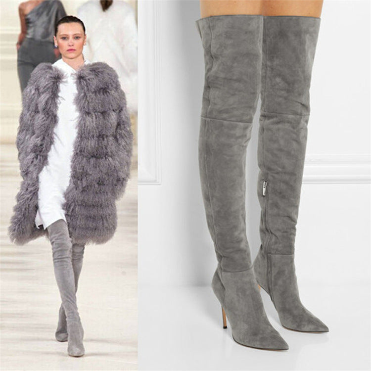 Rubber Pointed Stiletto Heel Faux Fur Martin Boots