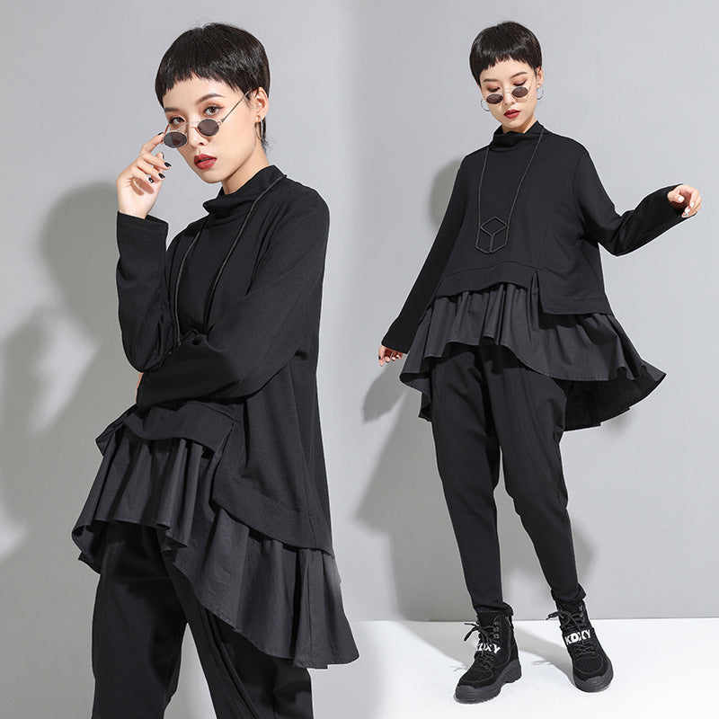 Dark Cold Ruffled Baby Shirt With Long Sleeves For Women