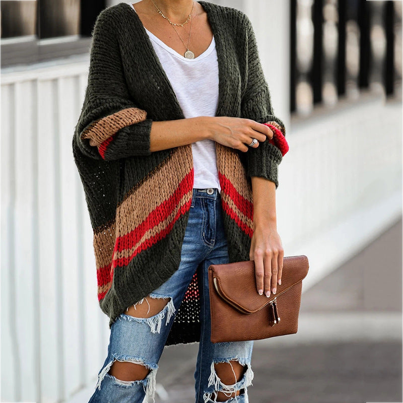 Cardigan Women&#39;s Autumn And Winter Knitted Jacket Loose Stitching Sweater