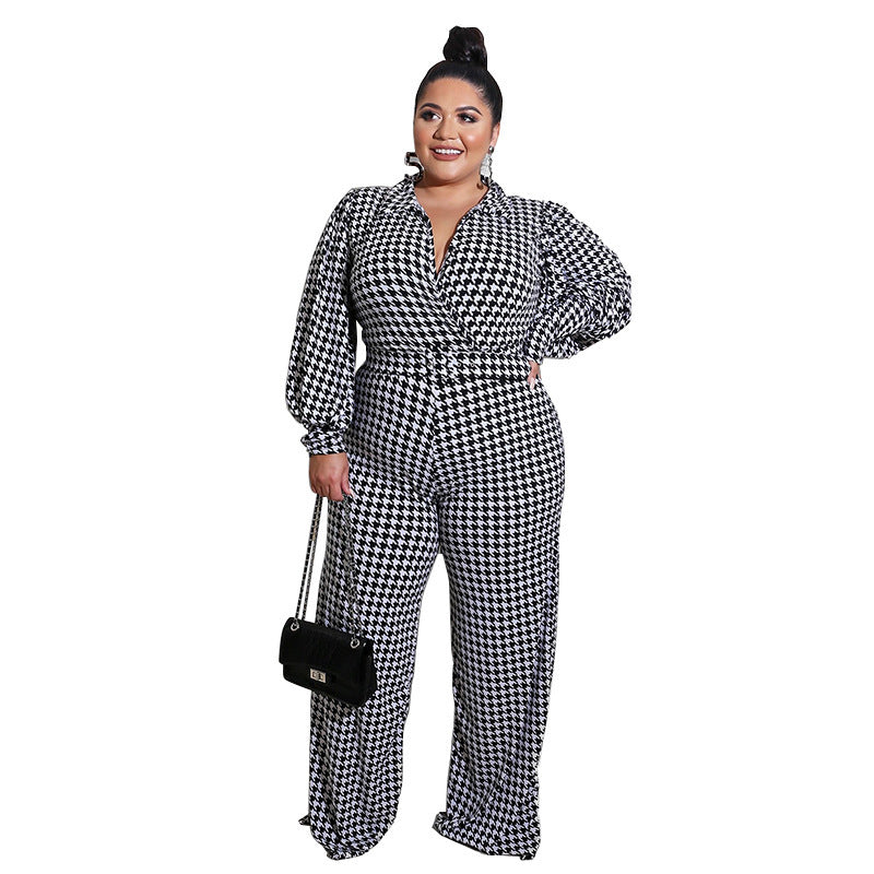 Puff Sleeve Women&#39;s Printed Jumpsuit Loose