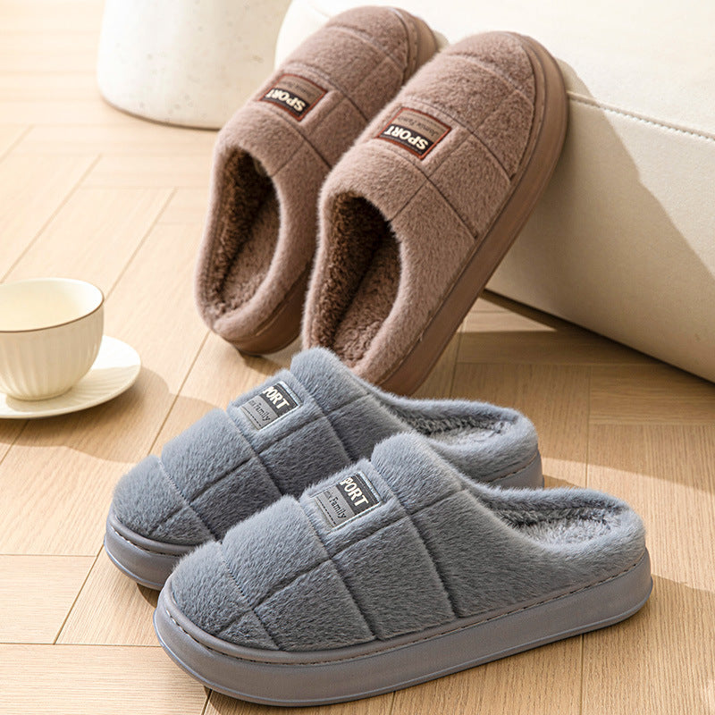 Men&#39;s Plaid Cotton Slippers Winter Warm House Shoes Indoor Thick-soled Non-slip Bedroom Floor Slipper Couple