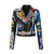 Printed Hit Color Jacket Motorcycle Leather Jacket Women's Suit Collar Trendy Jacket