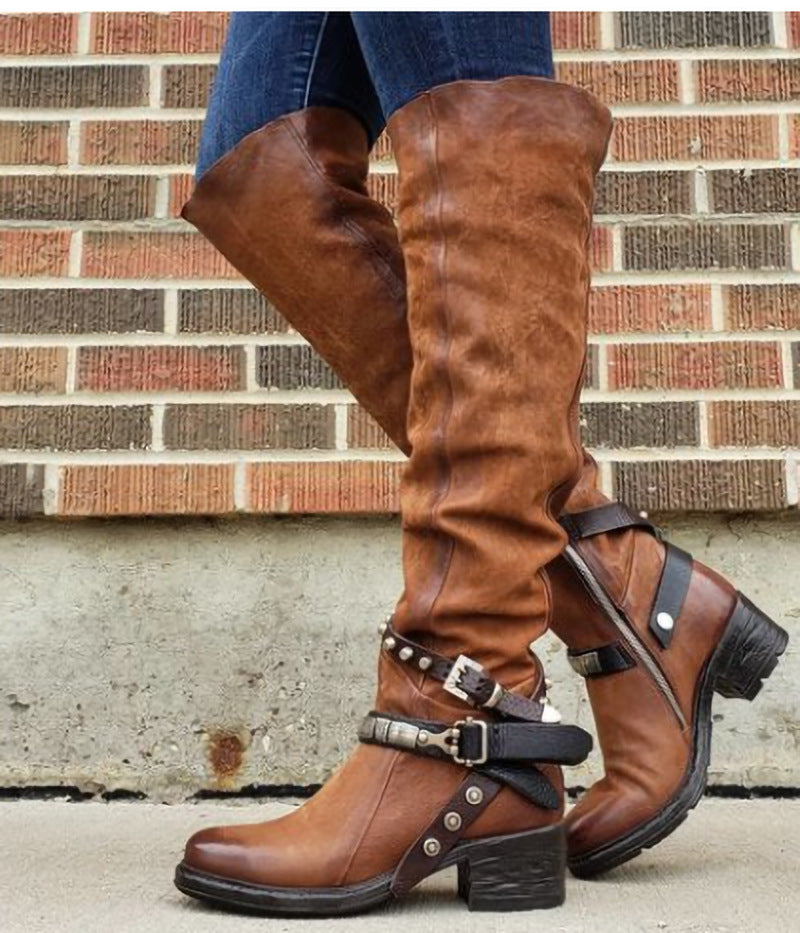 New belt buckle boots women&#39;s boots