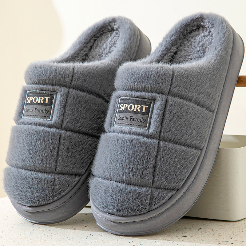 Men&#39;s Plaid Cotton Slippers Winter Warm House Shoes Indoor Thick-soled Non-slip Bedroom Floor Slipper Couple