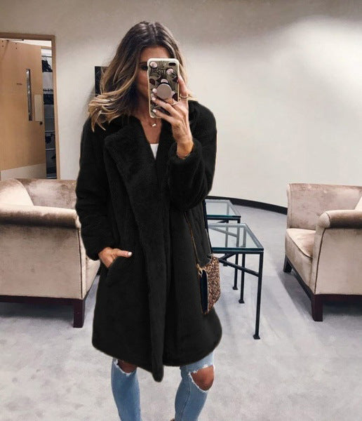 Suit collar faux fur coat