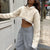 Women's Fashion Round Neck Long Sleeve Cropped Navel Loose Sweater