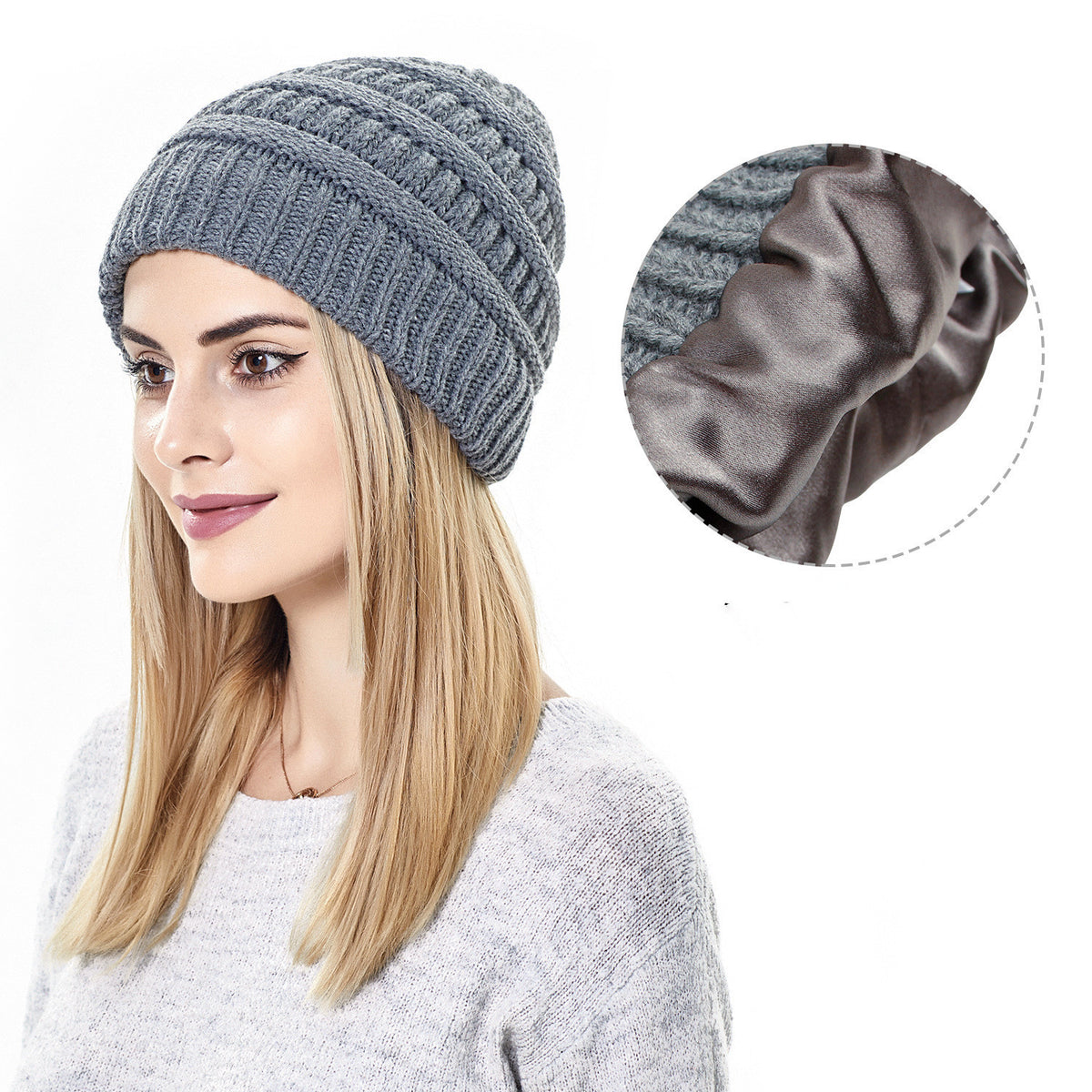 Hats Women&#39;s Protective Hairstyles, Warm Woolen Knit Satin Hats