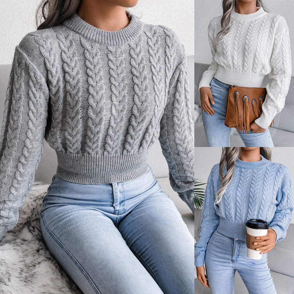 Twist Waist Knitted Cropped Sweater Women&#39;s Clothing