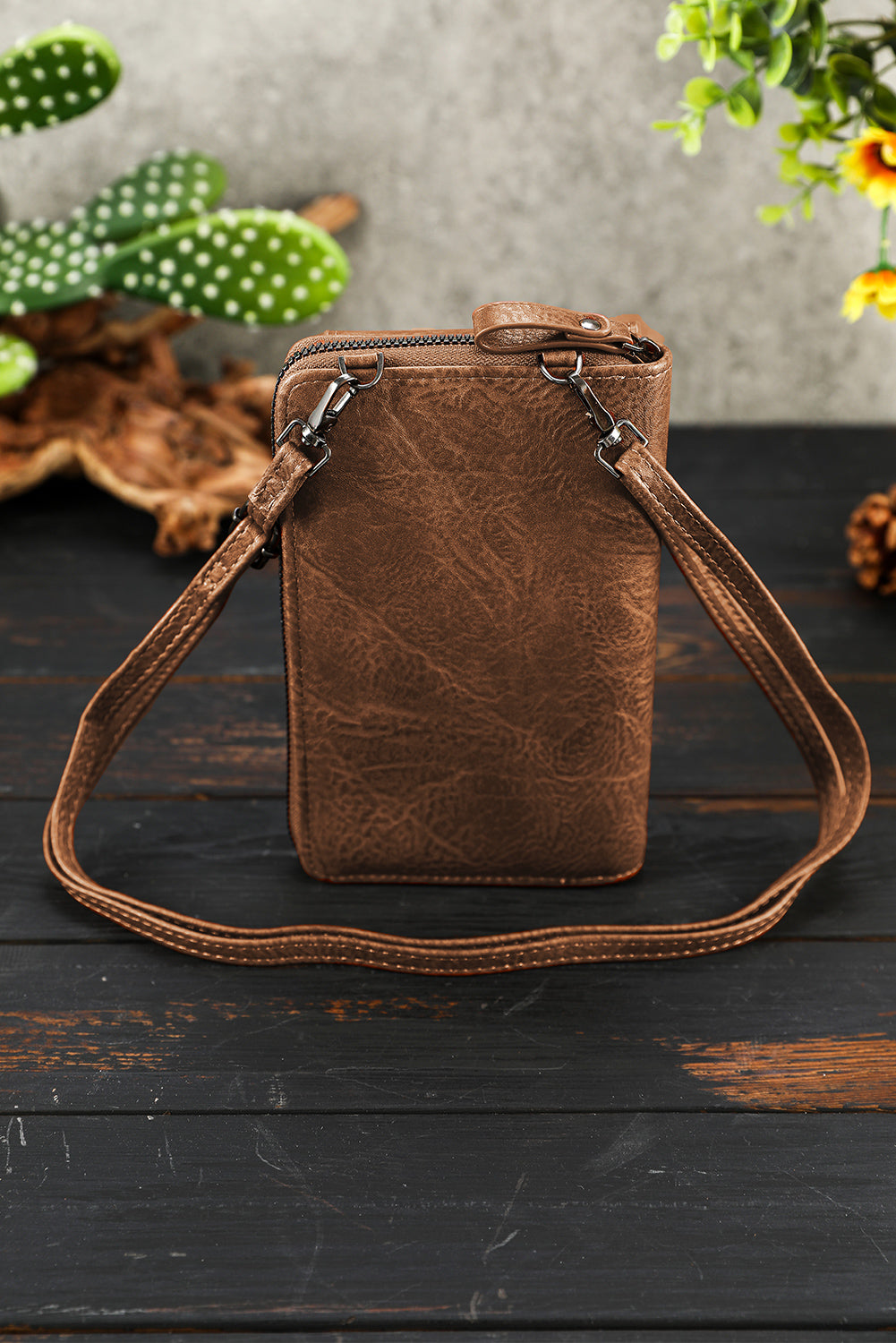 Coffee Multi Pockets Zipped Inclined Shoulder Bag