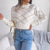 Hollow Plaid Long Sleeves Cropped Knitted Sweater