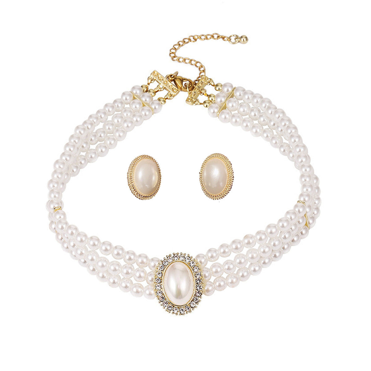 Simple Retro Oval Pearl Wedding Dress Performance Chain Earrings