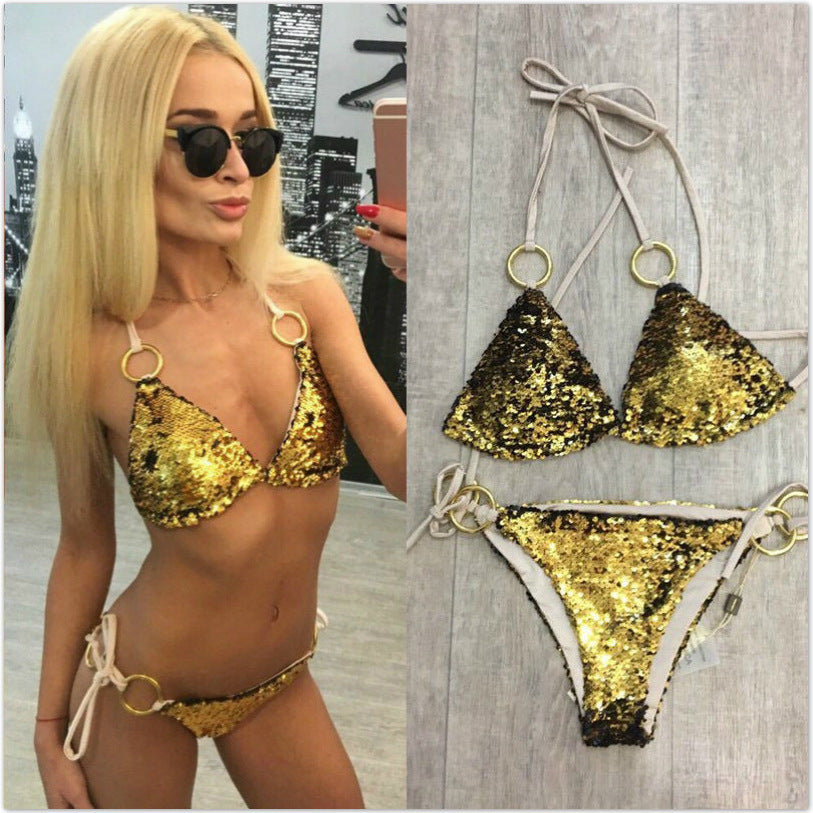 European And American Sexy Sequins Lace-Up Bikini Women Swimsuit Suit