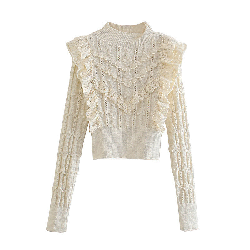 Women&#39;s Turtleneck Layered Jacquard Cropped Sweater