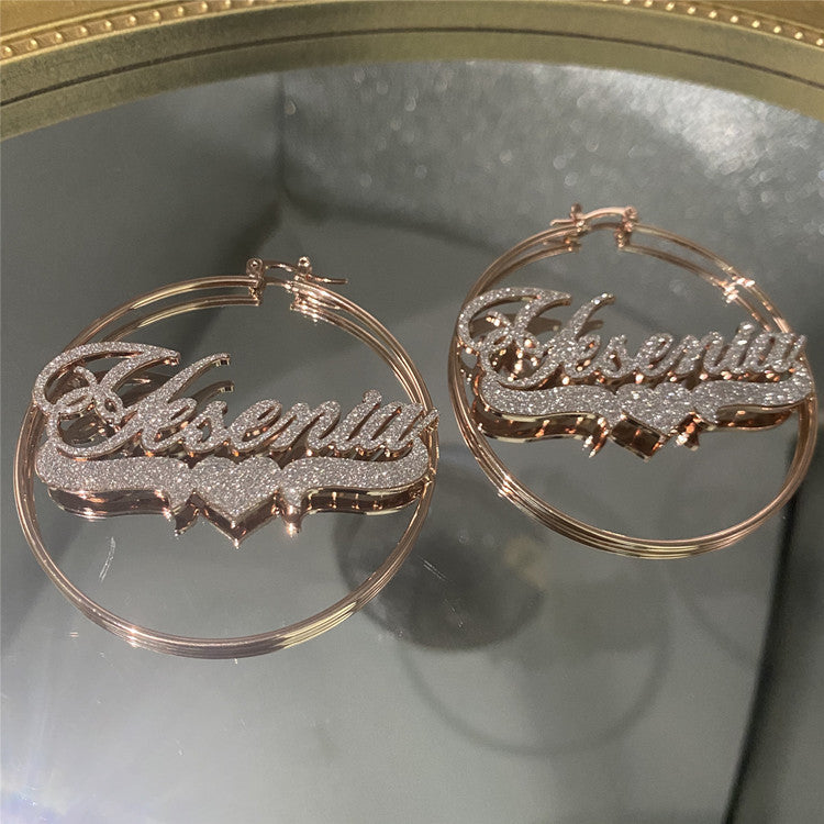 Stainless Steel Personalized Zircon Name Alphabet Earrings