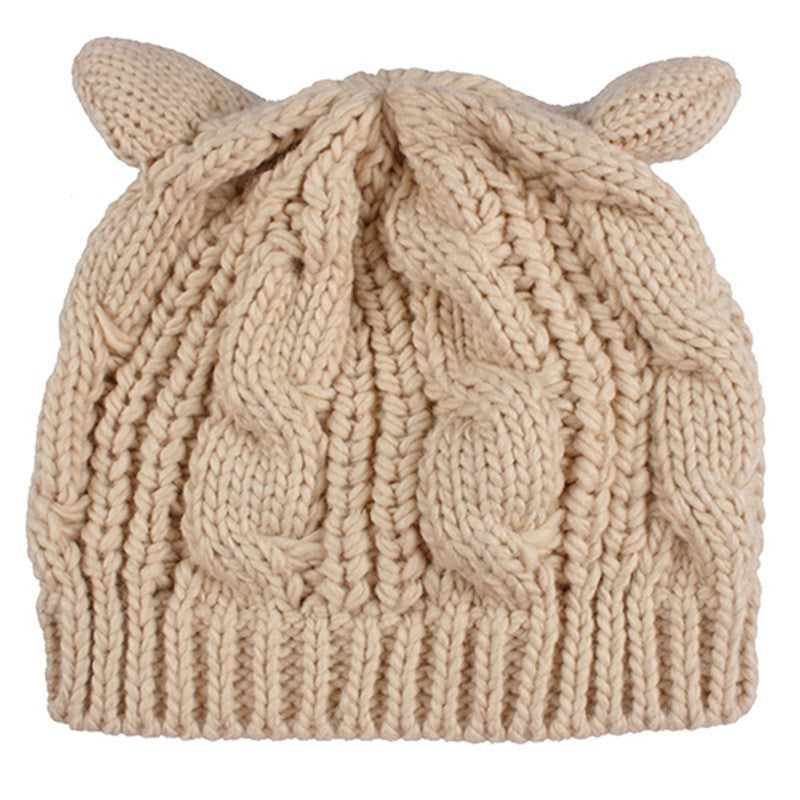 Hand Made 3D Cute Knitted Cat Ear Beanie For Winter