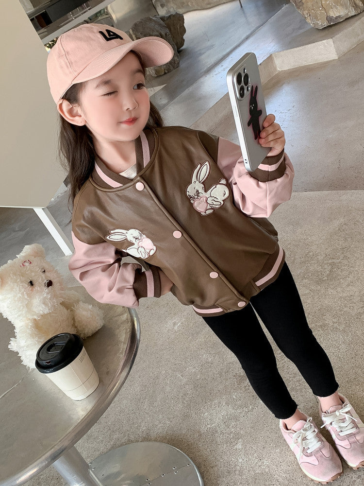 Girls&#39; PU Leather Coat Spring And Autumn Leisure Coat