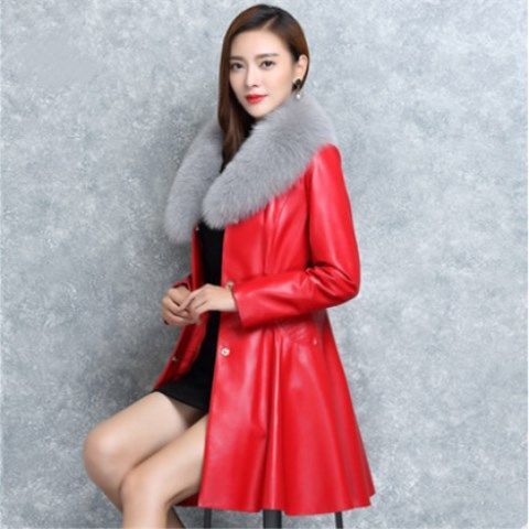 Women&#39;s Faux Fox Fur Collar Fur Coat