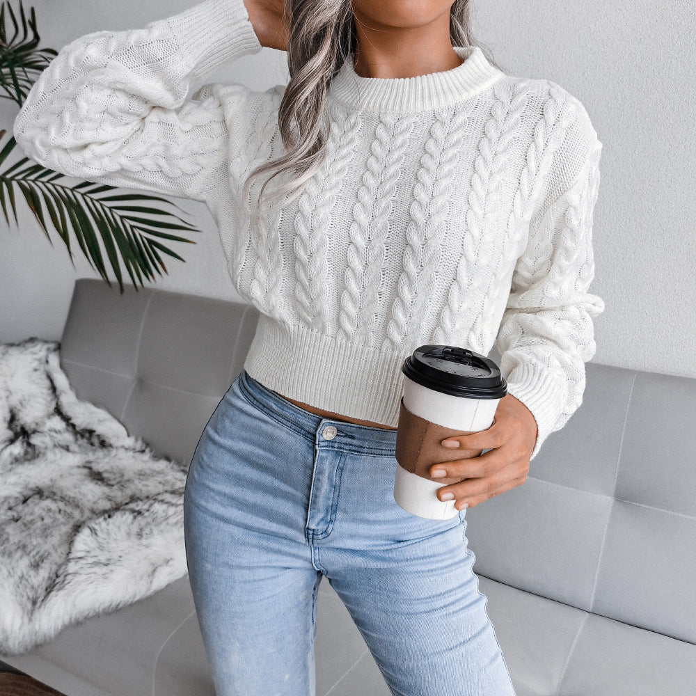 Twist Waist Knitted Cropped Sweater Women&#39;s Clothing