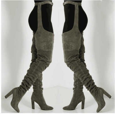 European And American Style Solid Color Suede Fashion Pointed Personality Chunky Heel Over The Knee Women&#39;s Fashion Boots