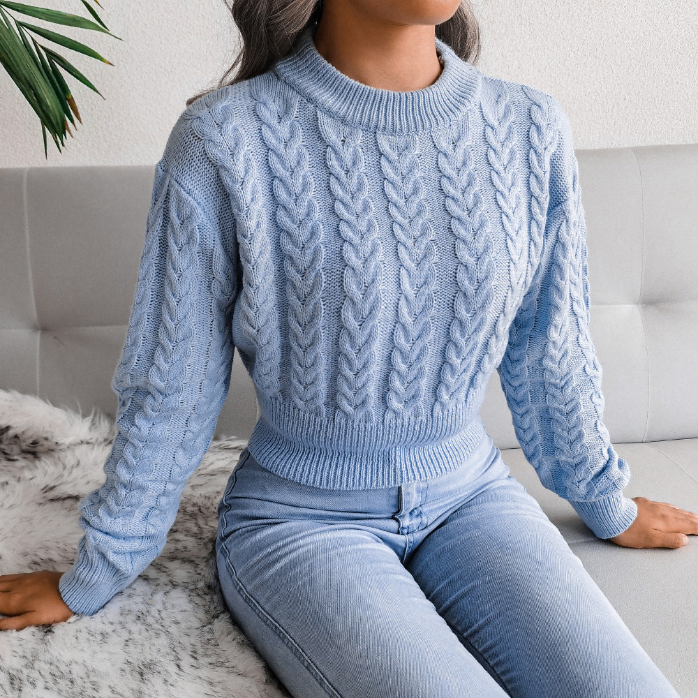 Twist Waist Knitted Cropped Sweater Women&#39;s Clothing