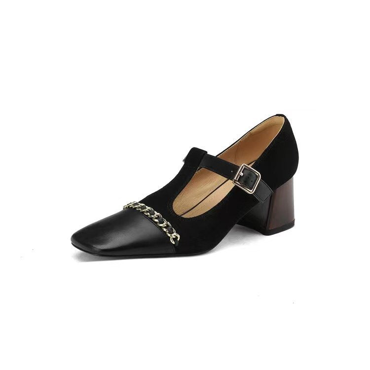 Retro Shallow Mouth Thick Single Shoes Female