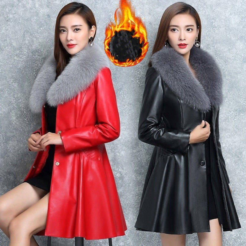 Women&#39;s Faux Fox Fur Collar Fur Coat