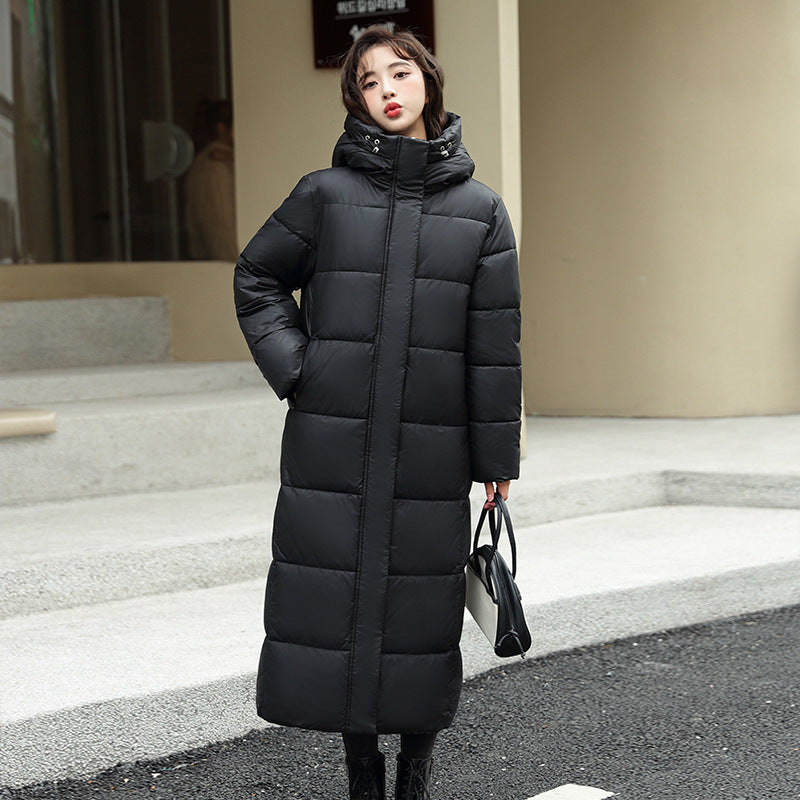 Women&#39;s Super Long Down Jacket Winter Puffer Thick Coat Black Red Hooded Zipper Keep Warm Fall Winter Casual Clothes