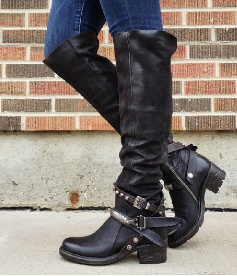 New belt buckle boots women&#39;s boots