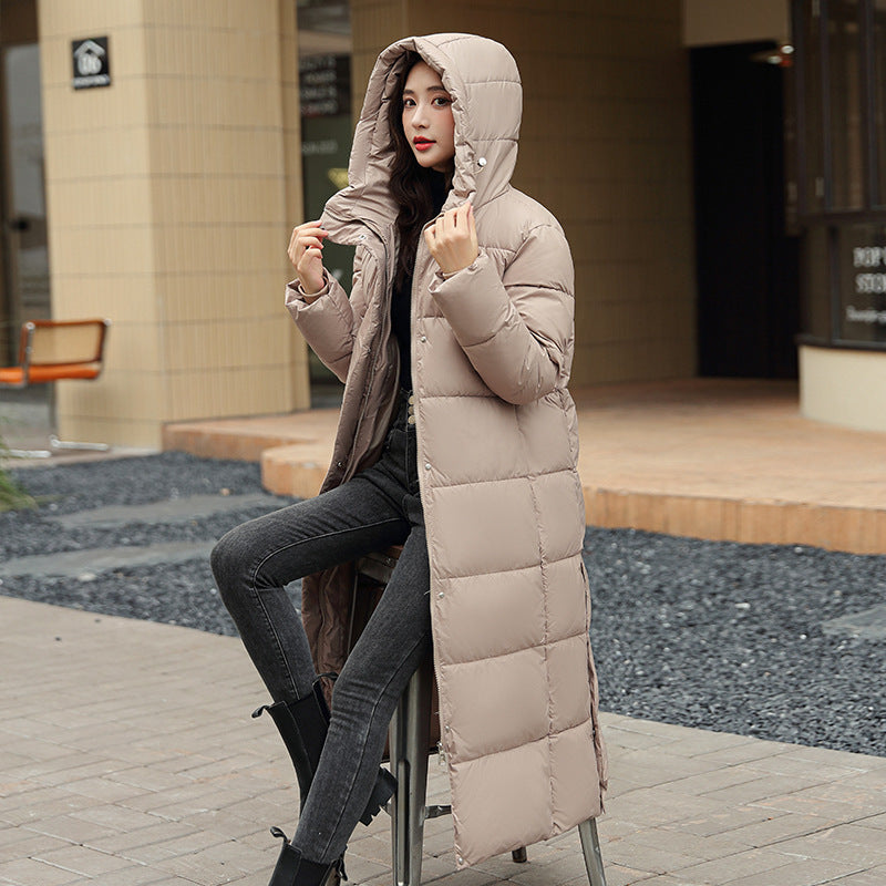 Women&#39;s Super Long Down Jacket Winter Puffer Thick Coat Black Red Hooded Zipper Keep Warm Fall Winter Casual Clothes