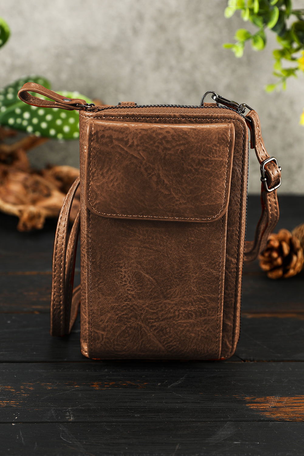 Coffee Multi Pockets Zipped Inclined Shoulder Bag