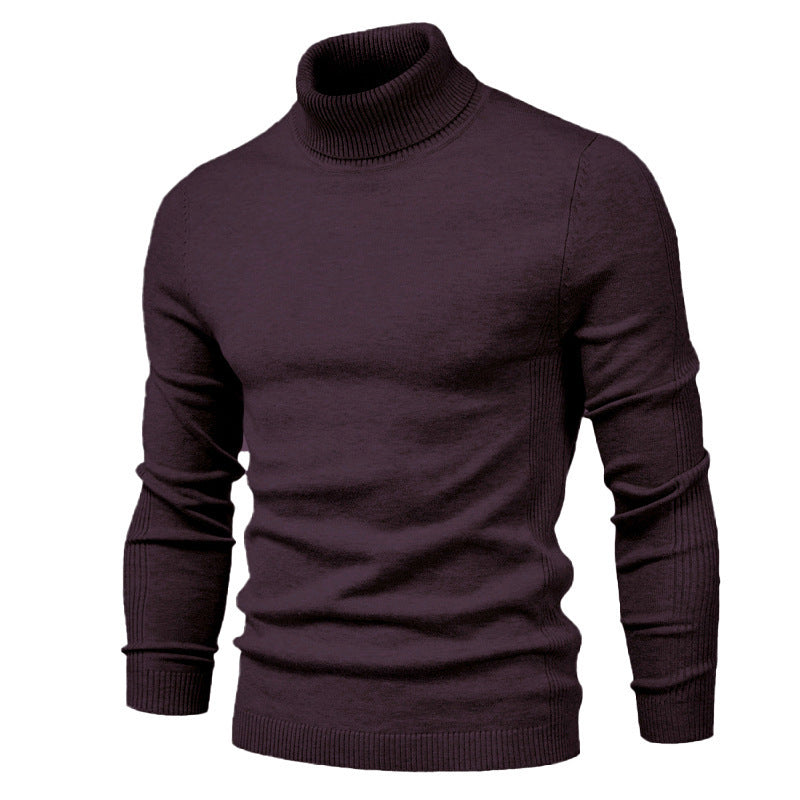 Men&#39;s Solid Color Slim Pullover Turtleneck Sweater Winter Casual Tops Clothing