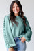 Moonlight Jade Ruffled Sleeve Corded Textured Blouse