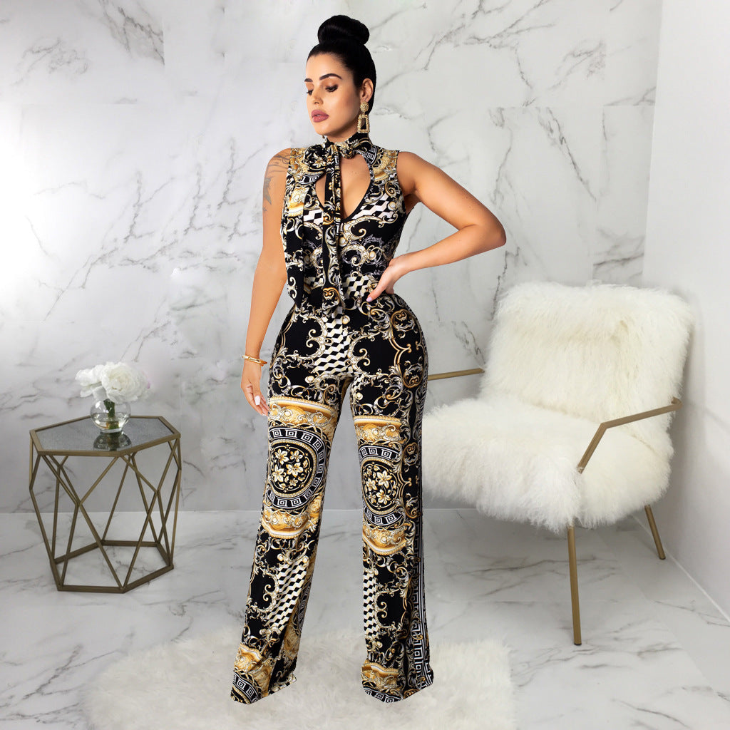 Printed sleeveless women&#39;s jumpsuit