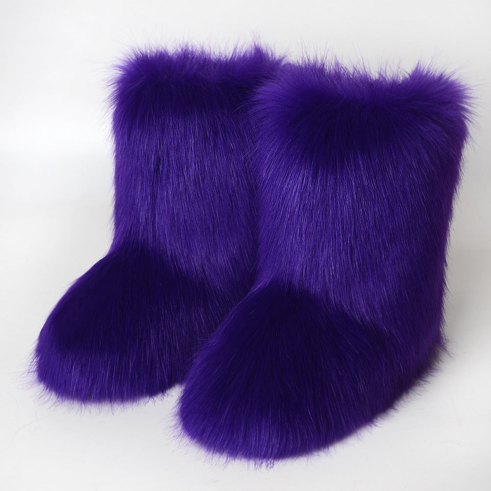 Women&#39;s Shoes Fox Fur Boots Fleece Anti-fur Snow Boots