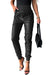 Black Smocked High-Waist Leather Joggers Pants