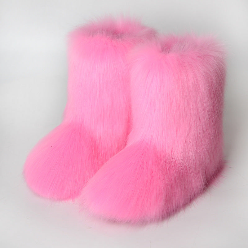 Women&#39;s Shoes Fox Fur Boots Fleece Anti-fur Snow Boots