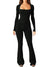 Women's Long Sleeve Belly And Waist Shaping Square Collar High Elastic Jumpsuit