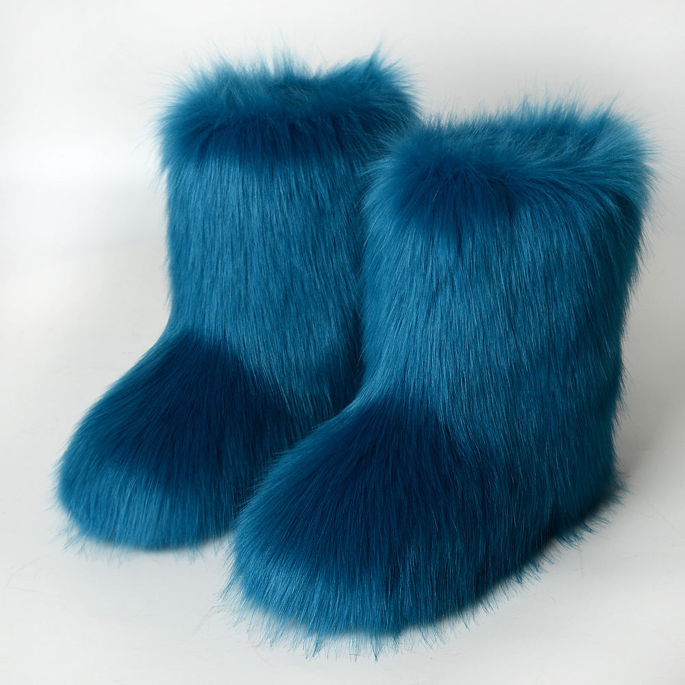 Women&#39;s Shoes Fox Fur Boots Fleece Anti-fur Snow Boots