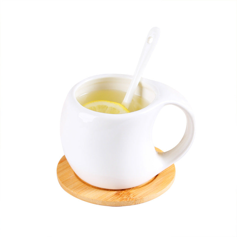Six-piece Simple Ceramic Cup Set 200ml Tea Cup Coffee Cup Three-dimensional Bamboo and Wooden Bracket Striped Non-slip Coaster