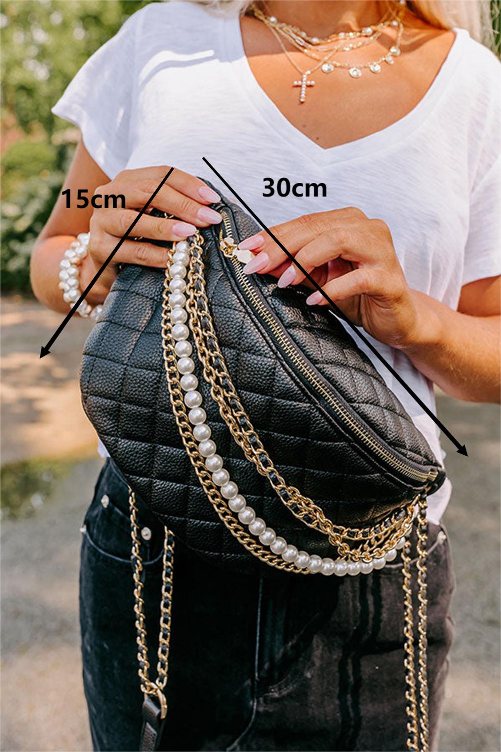Black Faux Leather Quilted Crossbody Bag