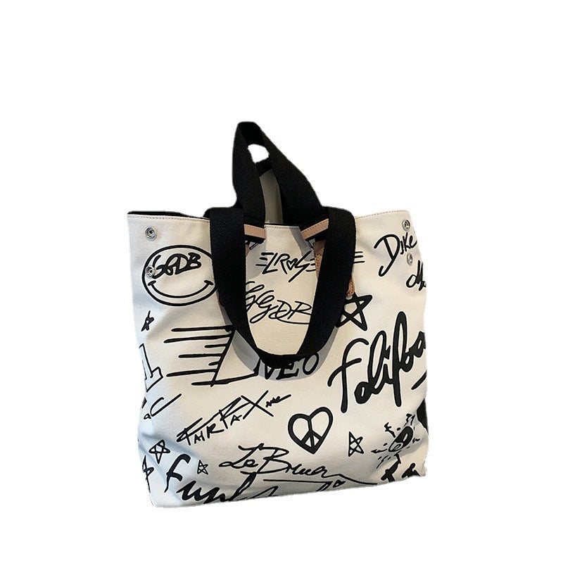Letter Print Shopping Tote Simple Large Capacity Tote Bag