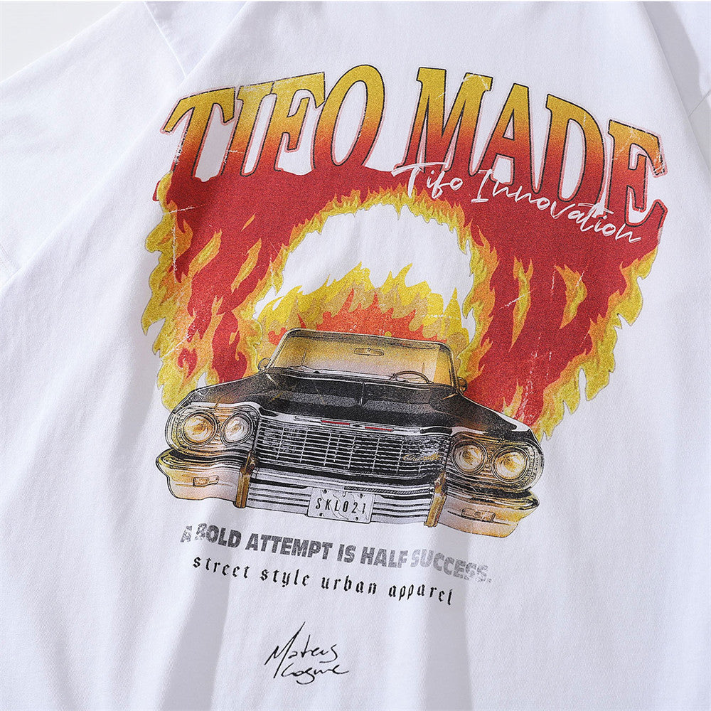 Flame Car Printed T-shirt Men